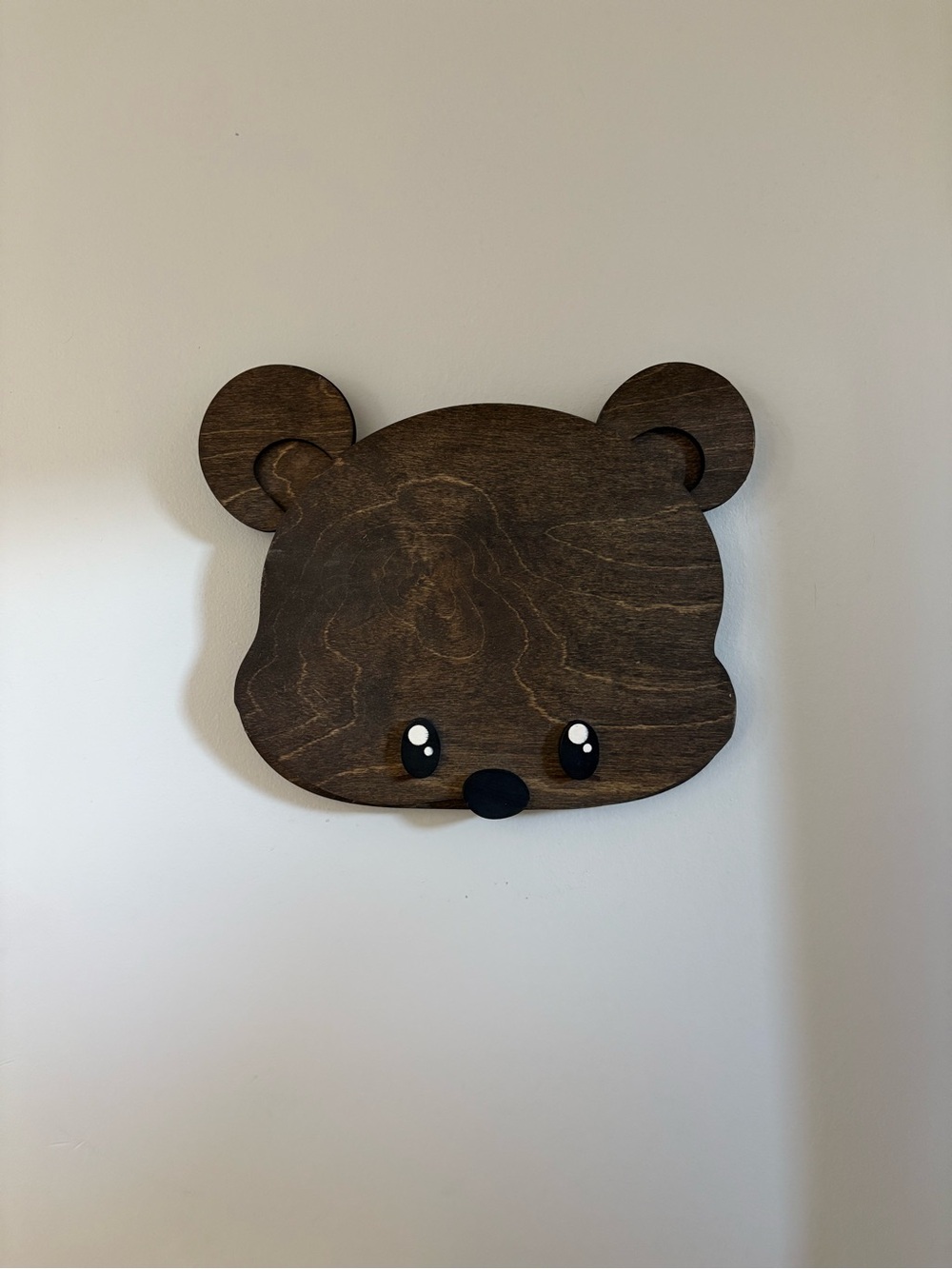 Handmade Wooden Bear Wall Decor For Nursery - Walnut Colour